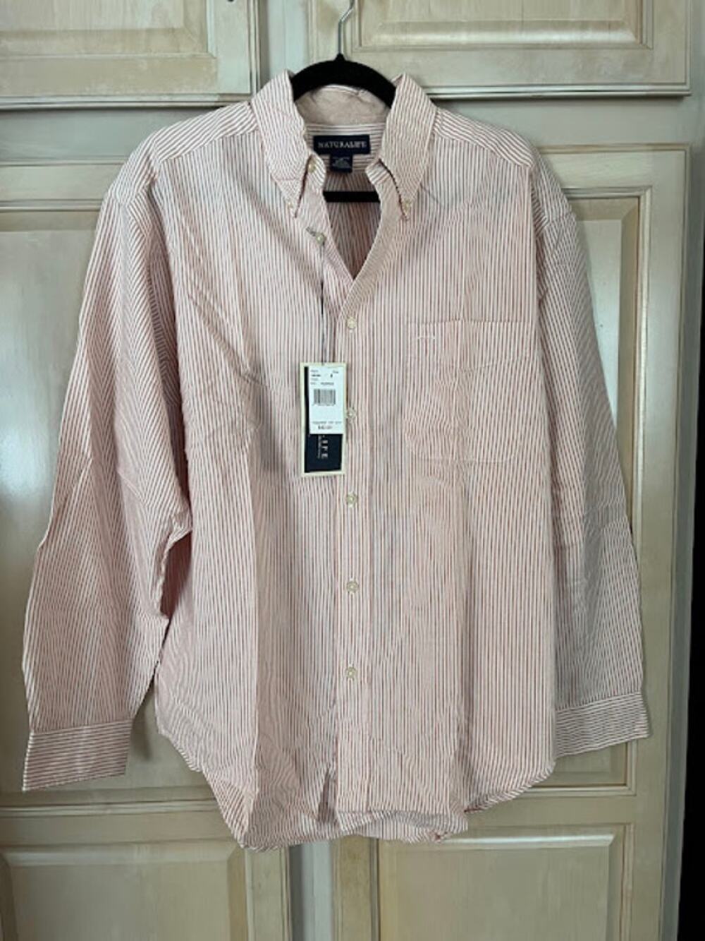 NWT Natural Life Shirt Cotton Orange White Stripe Button Down Sz M